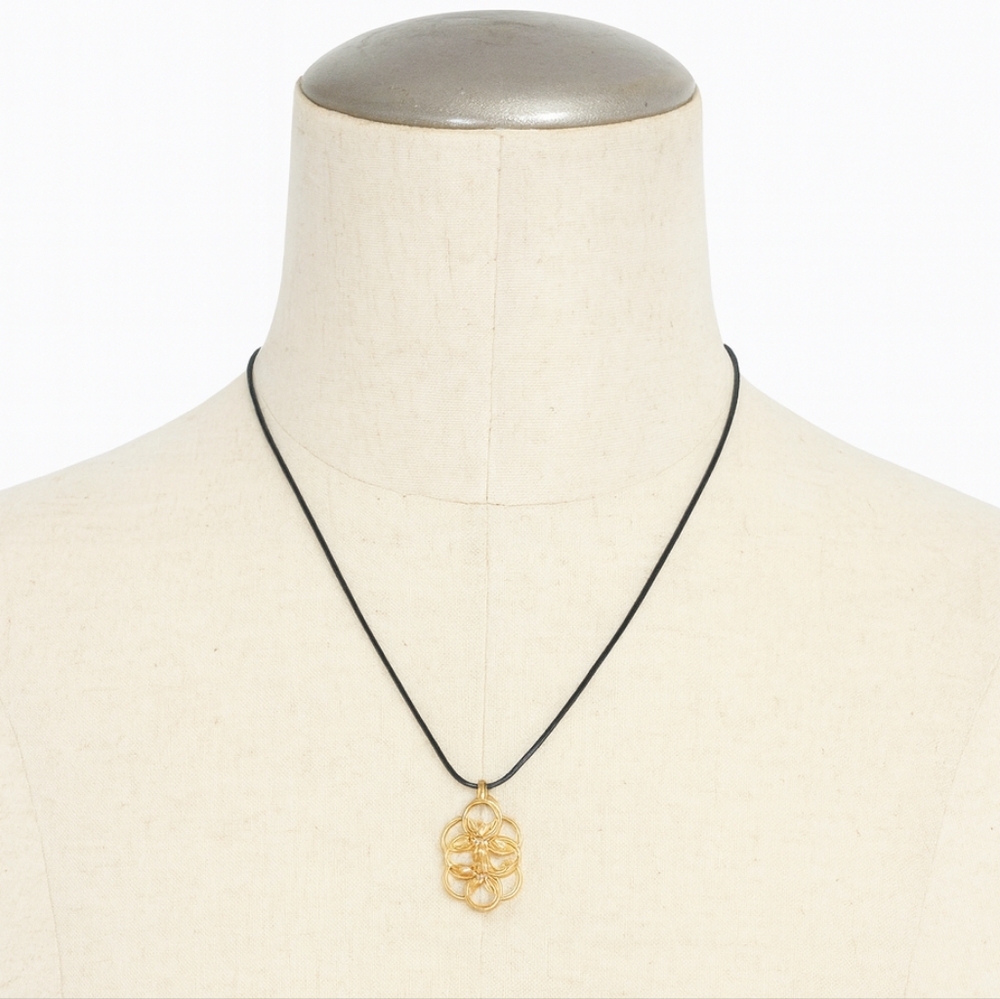 Handcrafted Chainmaille Flower Necklace on 18" Cotton Wax Cord